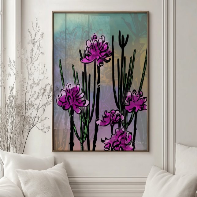 Desert Blooms Botanical Wall Art Print (Contemporary botanical wall art featuring vibrant desert blooms in expressive watercolor and ink.)