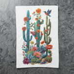 Desert Blooms Tea Towel<br><div class="desc">Infuse your kitchen with the vibrant spirit of the desert with our Desert Blooms kitchen towel. Showcasing a beautiful array of desert flora and fauna, the design is brought to life with textured threads and an embroidered look which are carried over into the print, blending functionality with artful elegance. Perfect...</div>