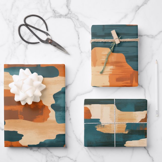 Desert Blue and Brown Abstract Western Wrapping Paper Sheet (Front)