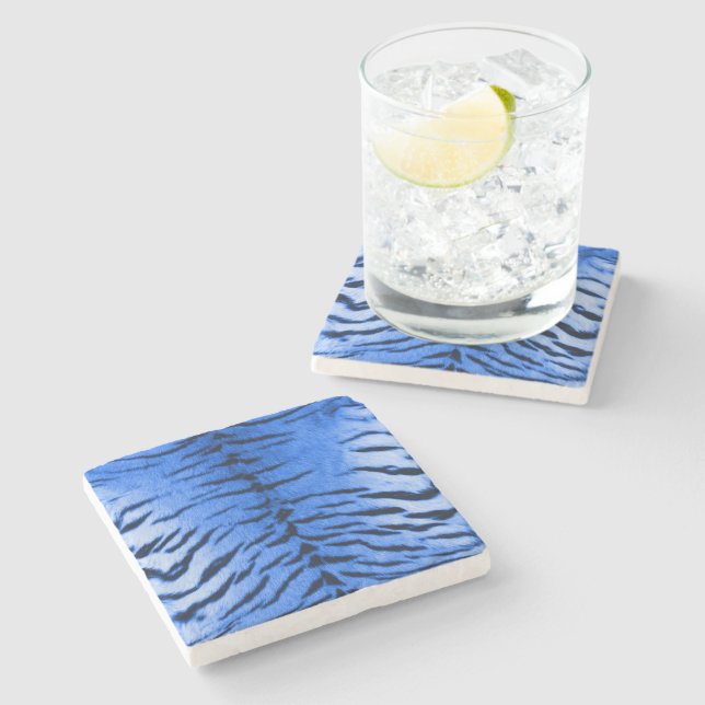 Desert Blue Tiger Skin Print Stone Coaster (Side)