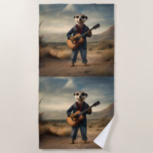 Desert Blues: A Meerkat’s Denim Guitar Jam, Beach Towel