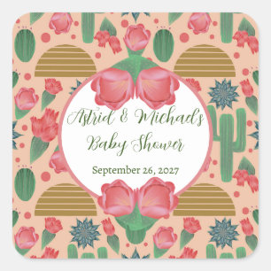 Desert Blush Pink Floral Baby Shower Decoration Square Sticker