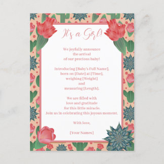 Desert Blush Pink Girl  Announcement Postcard