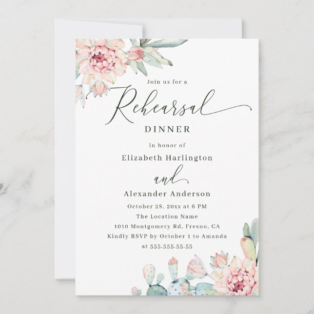 Desert Boho Cactus Rehearsal Dinner | Southwestern Invitation (Front)