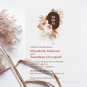 Desert boho floral earth tones modern wedding invitation