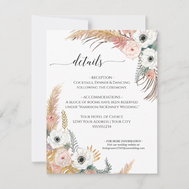 Desert Boho Floral Pampas Grass Foliage Wedding Invitation (Front)
