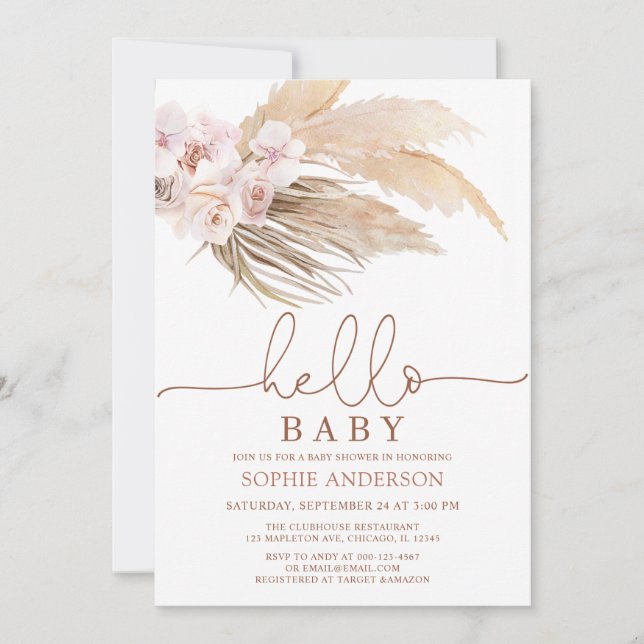 Desert Boho Pampas Grass Baby Shower Invitation (Front)
