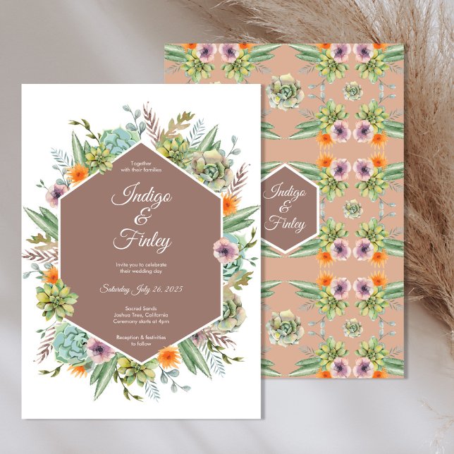 Desert Boho Succulents Cactus Wedding Invitation (Creator Uploaded)