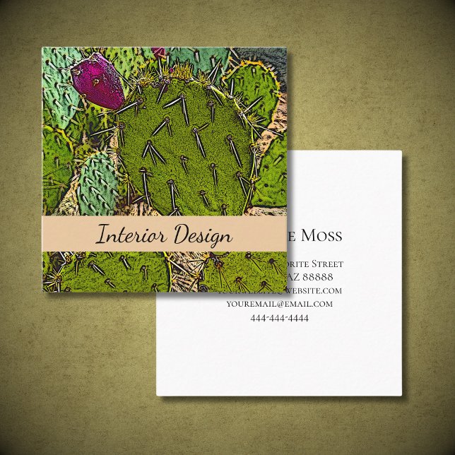 Desert Botanical Cactus Interior Designer Square Business Card (Creator Uploaded)
