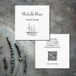 Desert Botanical Cactus QR code Minimalist Square Business Card