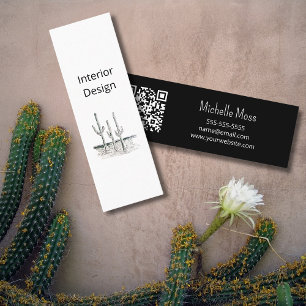 Desert Botanical Cactus QR code Modern Minimalist  Mini Business Card