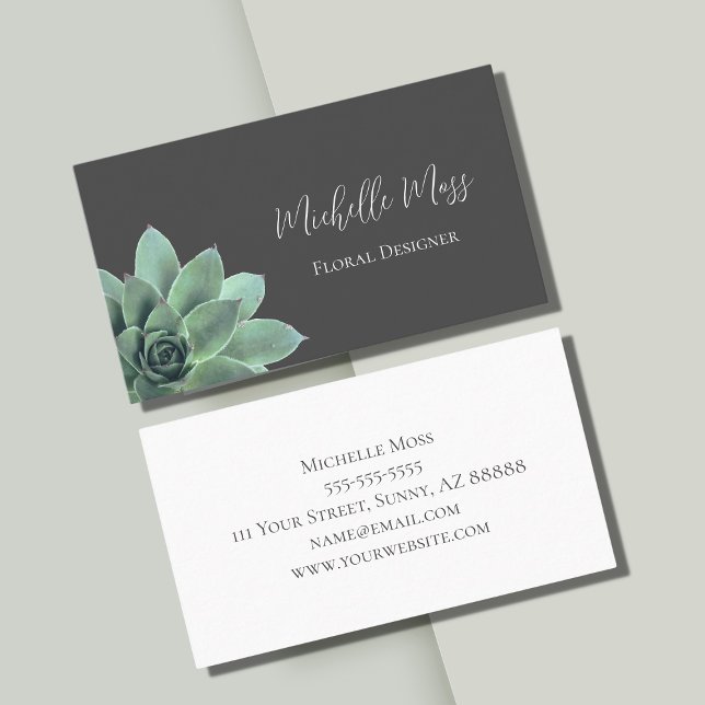 Desert Botanical Succulent Elegant Grey Business Card (Creator Uploaded)