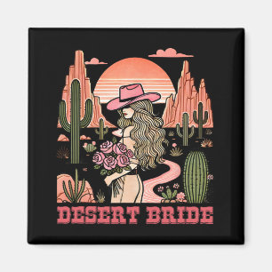 Desert Bride Cactus Landscape Sunset Hat Roses Magnet