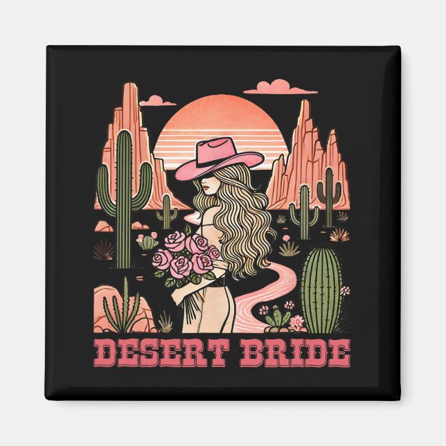 Desert Bride Cactus Landscape Sunset Hat Roses  Magnet (Front)