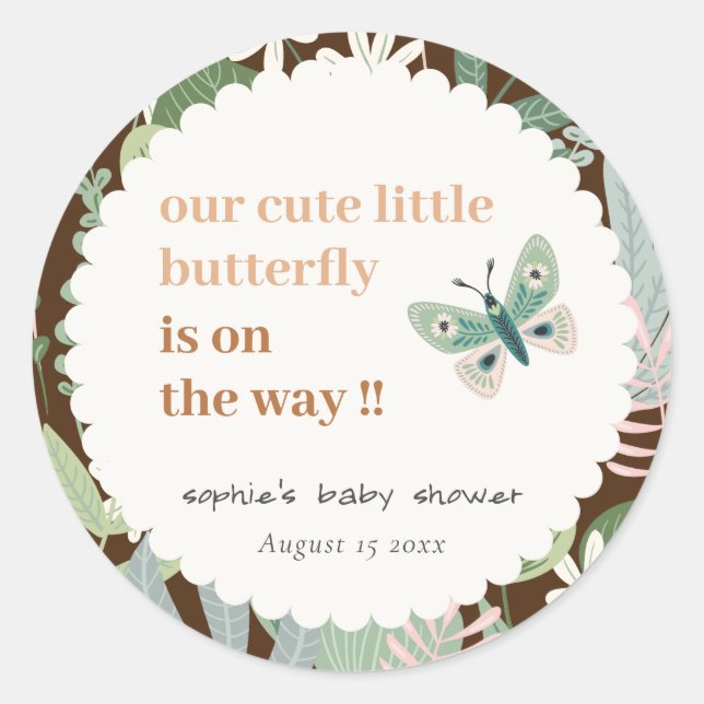 Desert Brown Retro Butterfly Garden Baby Shower Classic Round Sticker (Front)
