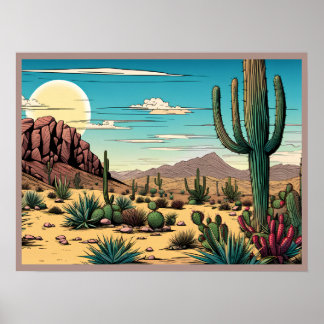 Desert Butte Mesa Graphic Art Landscape Poster