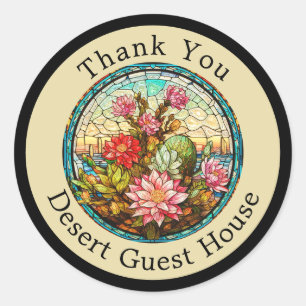 Desert Cacti Flowers Thank You Faux Stained Glass Classic Round Sticker