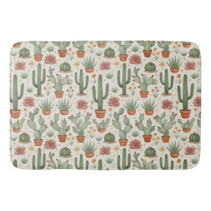 Desert Cacti Succulent Seamless Pattern Bath Mat