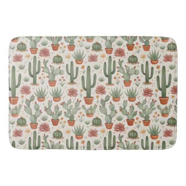 Desert Cacti Succulent Seamless Pattern Bath Mat (Front)