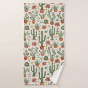 Desert Cacti Succulent Seamless Pattern Bath Towel