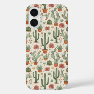 Desert Cacti Succulent Seamless Pattern iPhone 16 Case