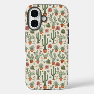 Desert Cacti Succulent Seamless Pattern iPhone 16 Case