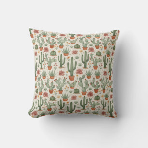 Desert Cacti Succulent Seamless Pattern Cushion