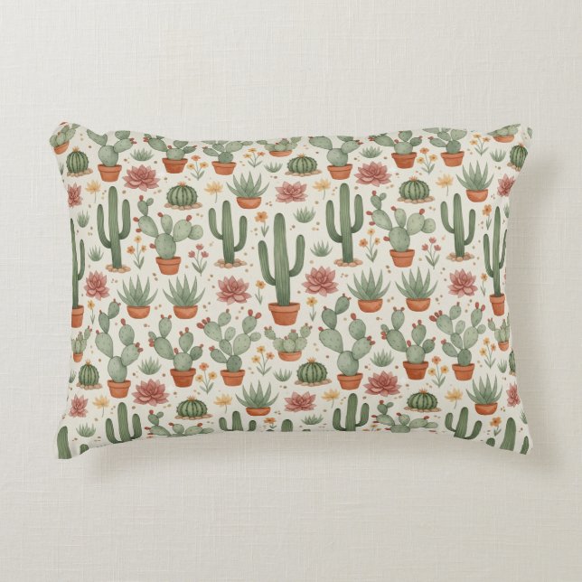 Desert Cacti Succulent Seamless Pattern Decorative Cushion (Front)