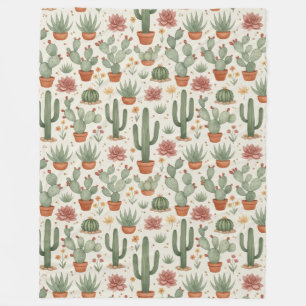 Desert Cacti Succulent Seamless Pattern Fleece Blanket