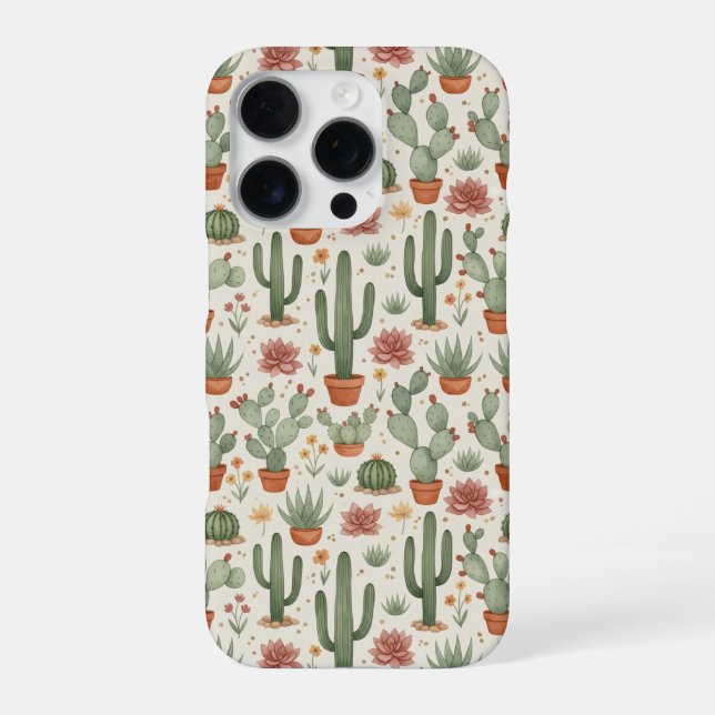 Desert Cacti Succulent Seamless Pattern iPhone Case (Back)