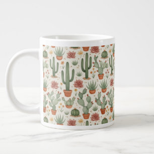 Desert Cacti Succulent Seamless Pattern Large Coffee Mug