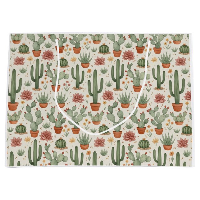 Desert Cacti Succulent Seamless Pattern Large Gift Bag (Front)