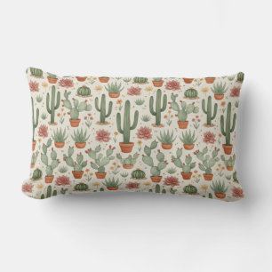Desert Cacti Succulent Seamless Pattern Lumbar Cushion