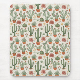 Desert Cacti Succulent Seamless Pattern Mouse Pad