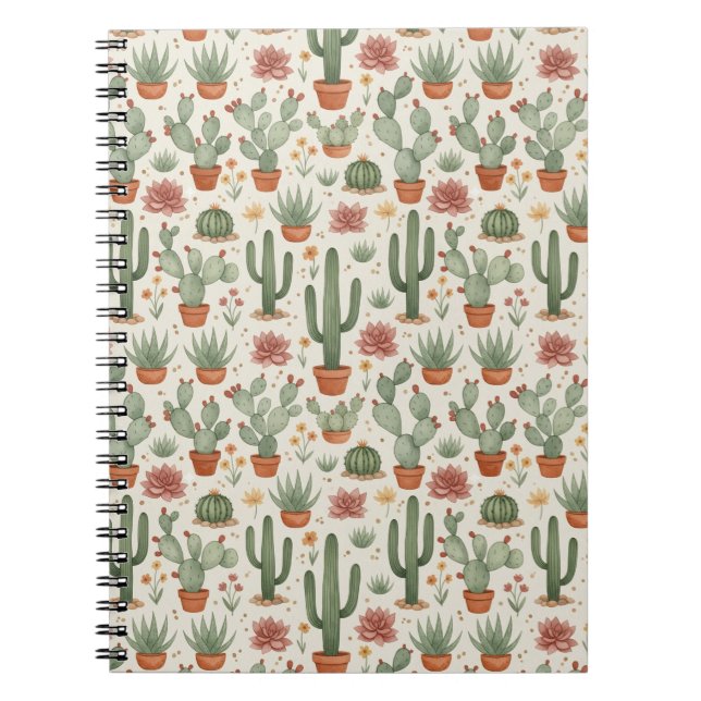 Desert Cacti Succulent Seamless Pattern Notebook (Front)