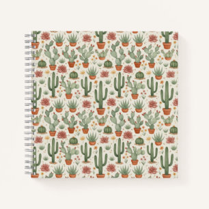 Desert Cacti Succulent Seamless Pattern Notebook