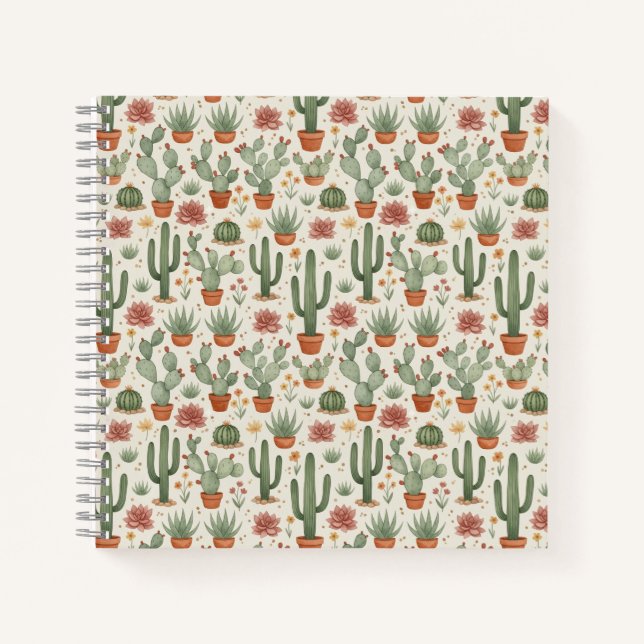 Desert Cacti Succulent Seamless Pattern Notebook (Front)