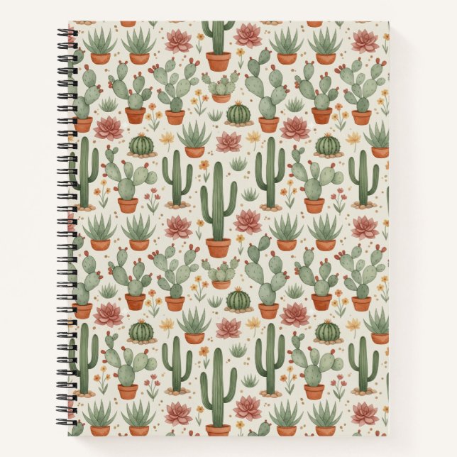Desert Cacti Succulent Seamless Pattern Notebook (Front)
