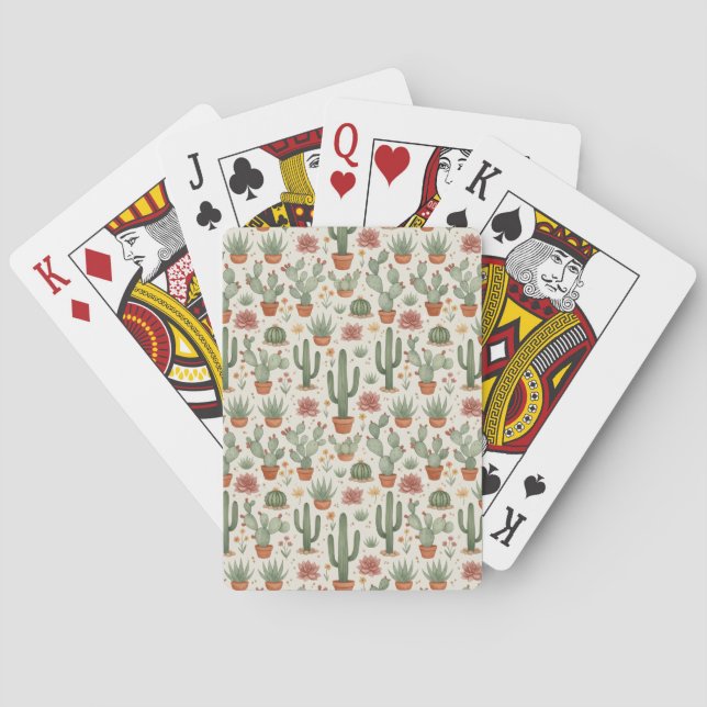Desert Cacti Succulent Seamless Pattern Playing Cards (Back)