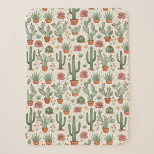 Desert Cacti Succulent Seamless Pattern Sherpa Blanket