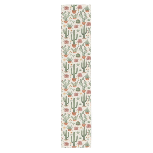 Desert Cacti Succulent Seamless Pattern Short Table Runner (Front)