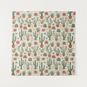 Desert Cacti Succulent Seamless Pattern Tapestry