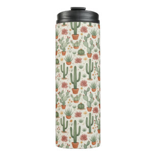 Desert Cacti Succulent Seamless Pattern Thermal Tumbler