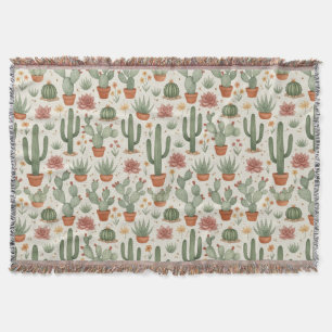 Desert Cacti Succulent Seamless Pattern Throw Blanket