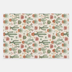 Desert Cacti Succulent Seamless Pattern Wrapping Paper Sheet