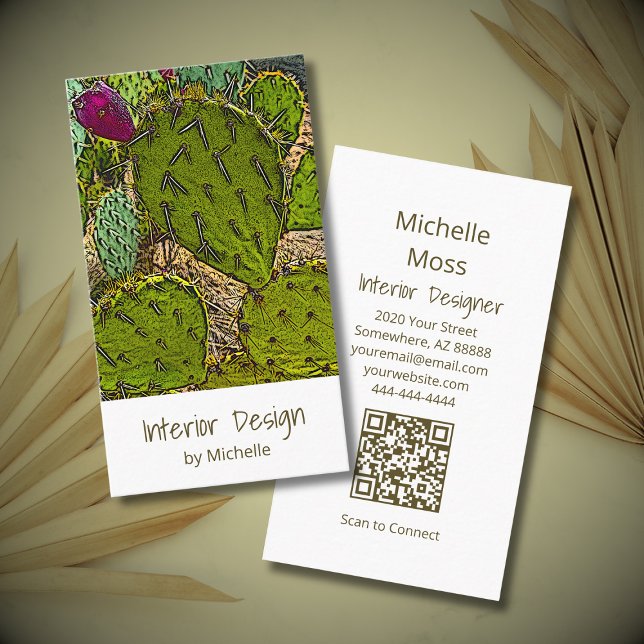 Desert Cactus Abstract Botanical Interior Design Business Card (Creator Uploaded)