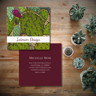 Desert Cactus Abstract Succulent Interior Designer Square Business Card
