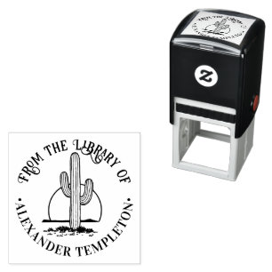 Desert Cactus Against Sun Library Book Name Self-inking Stamp