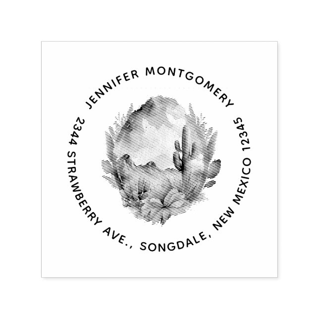 Desert Cactus and Mountains Name and Address Self-inking Stamp (Design)