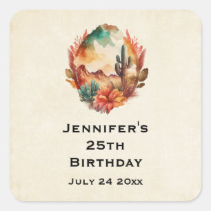 Desert Cactus and Mountains Save the Date Square Sticker